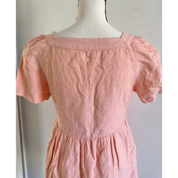 Madewell Allie Linen Blend Peach Coral Square Neck Mini Dress size Small - Picture 9 of 13